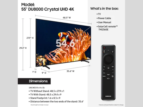 Samsung 55″ DU8000 Crystal 4K UHD Smart TV – 55DU8000