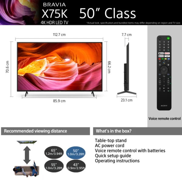 SONY 50″ 50X75K 4K Ultra HD (HDR) Smart TV (Google TV)